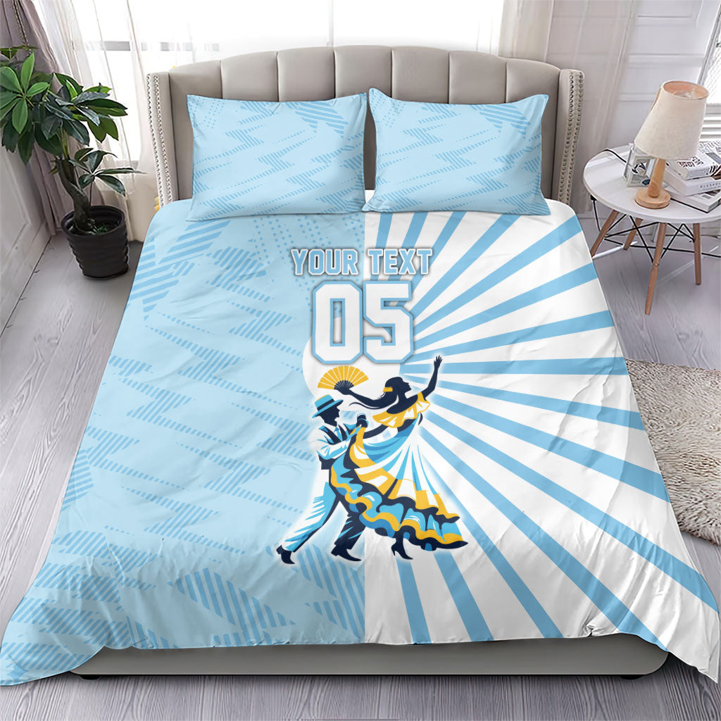 Personalized Uruguay Soccer Bedding Set Cultural Dance Drums Sun Emblem Dynamic Flag