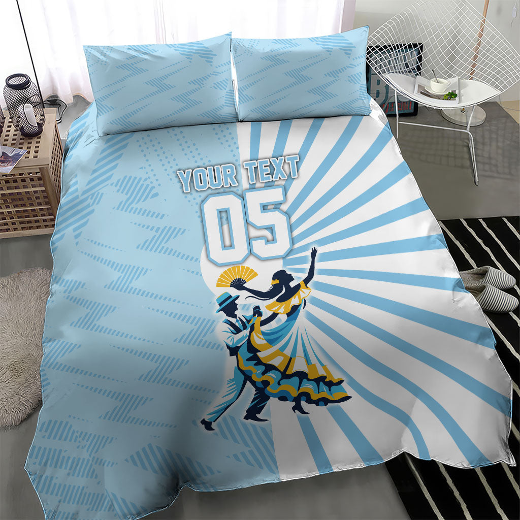 Personalized Uruguay Soccer Bedding Set Cultural Dance Drums Sun Emblem Dynamic Flag