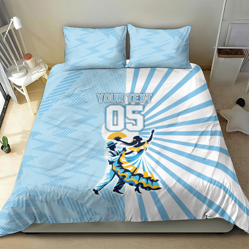 Personalized Uruguay Soccer Bedding Set Cultural Dance Drums Sun Emblem Dynamic Flag