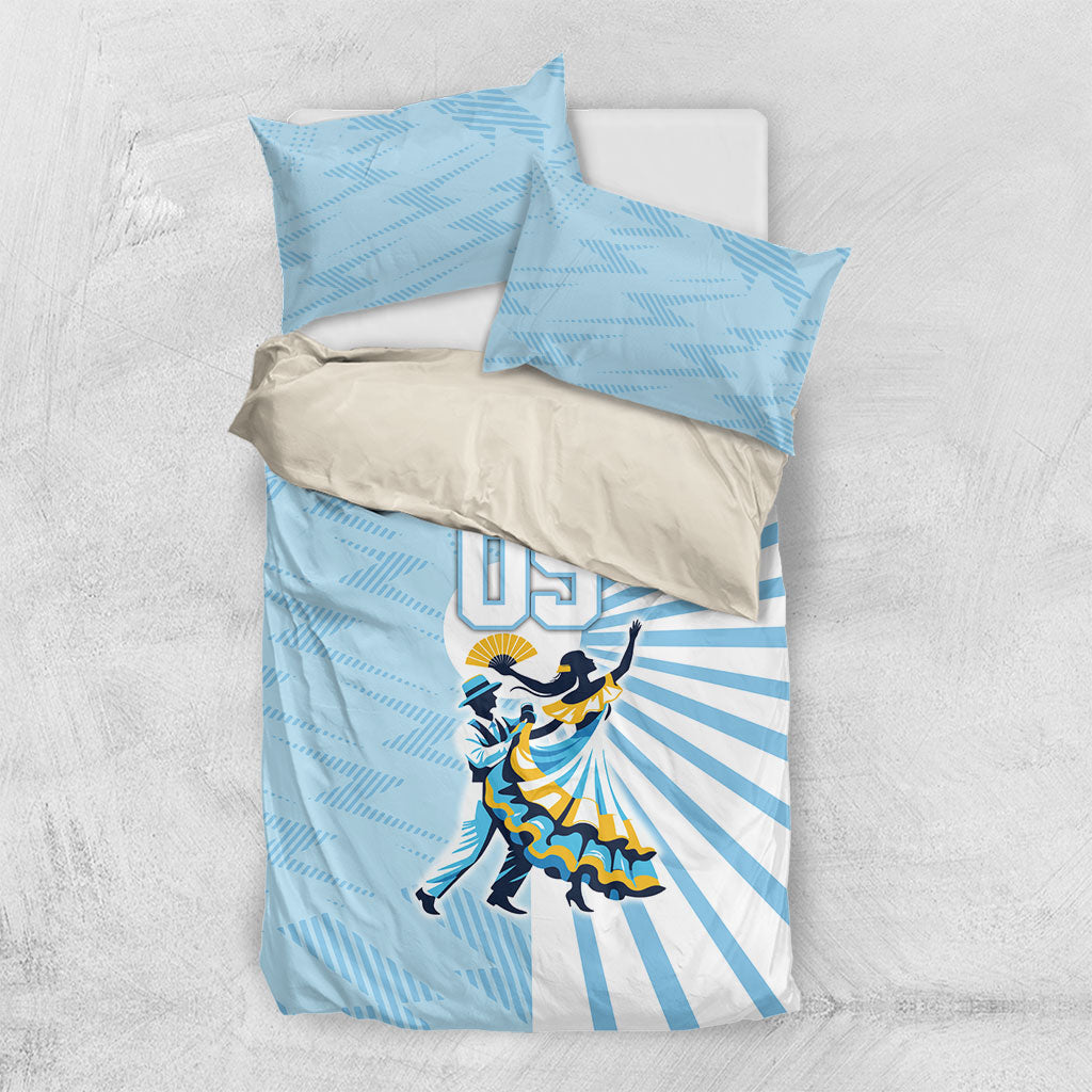 Personalized Uruguay Soccer Bedding Set Cultural Dance Drums Sun Emblem Dynamic Flag