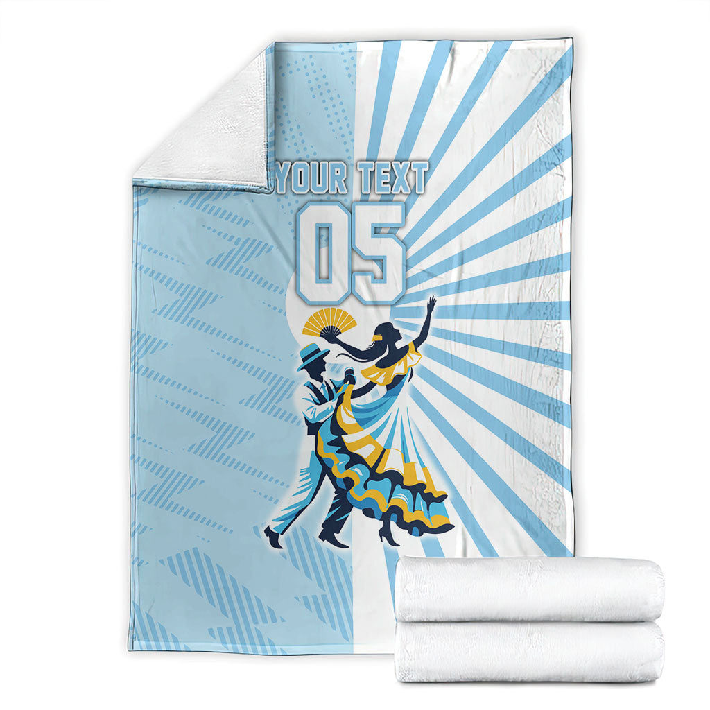 Personalized Uruguay Soccer Blanket Cultural Dance Drums Sun Emblem Dynamic Flag
