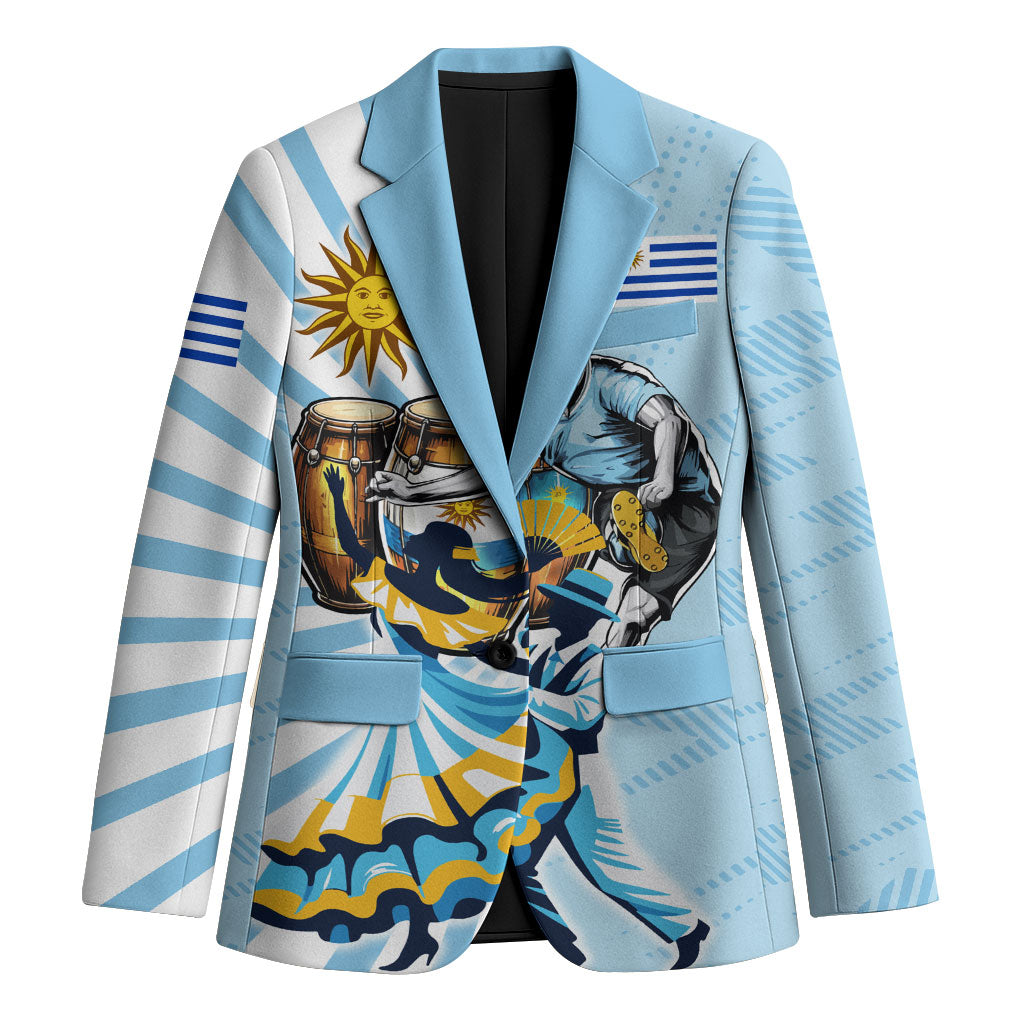 Personalized Uruguay Soccer Blazer Cultural Dance Drums Sun Emblem Dynamic Flag