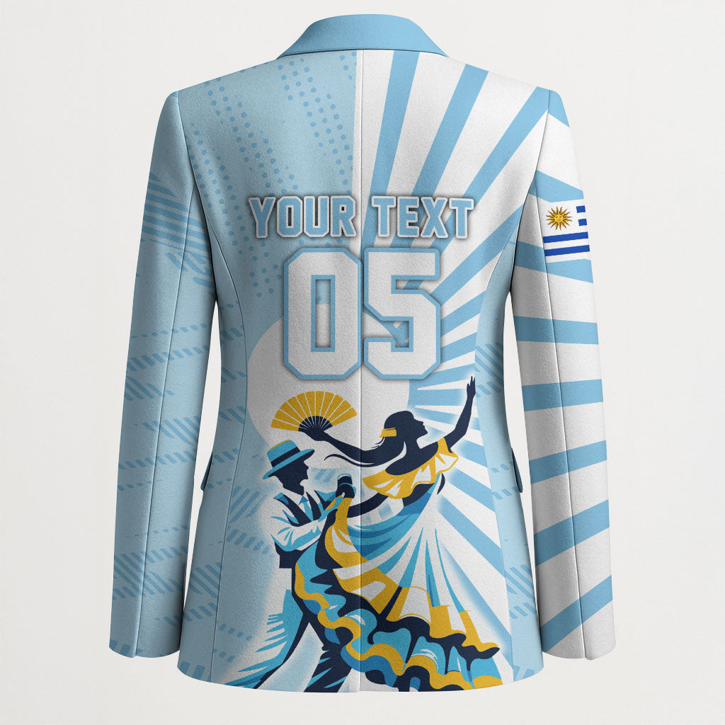 Personalized Uruguay Soccer Blazer Cultural Dance Drums Sun Emblem Dynamic Flag