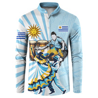 Personalized Uruguay Soccer Button Sweatshirt Cultural Dance Drums Sun Emblem Dynamic Flag