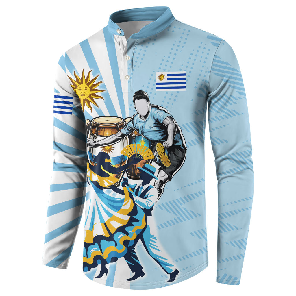 Personalized Uruguay Soccer Button Sweatshirt Cultural Dance Drums Sun Emblem Dynamic Flag