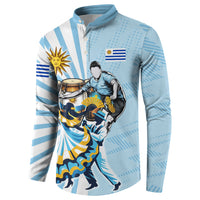 Personalized Uruguay Soccer Button Sweatshirt Cultural Dance Drums Sun Emblem Dynamic Flag