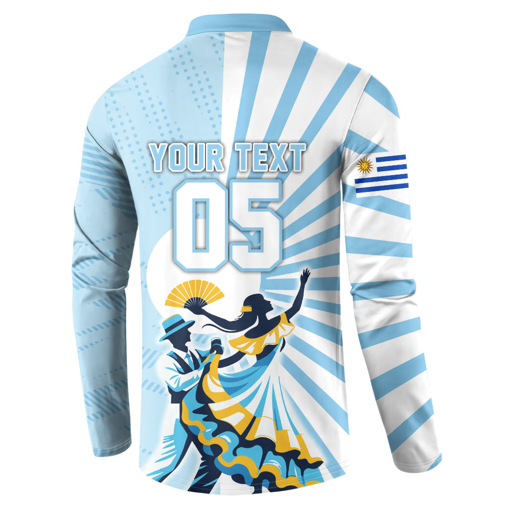Personalized Uruguay Soccer Button Sweatshirt Cultural Dance Drums Sun Emblem Dynamic Flag