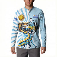 Personalized Uruguay Soccer Button Sweatshirt Cultural Dance Drums Sun Emblem Dynamic Flag