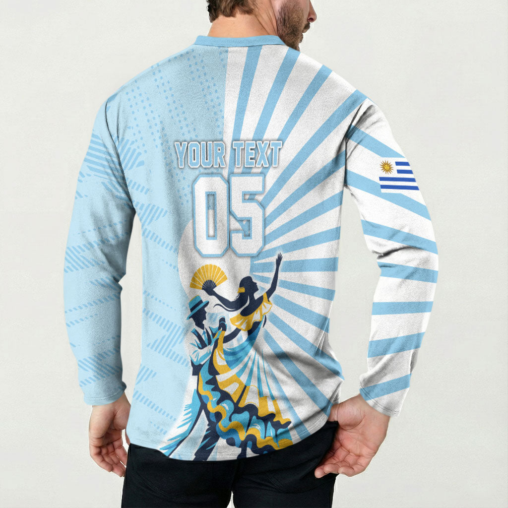 Personalized Uruguay Soccer Button Sweatshirt Cultural Dance Drums Sun Emblem Dynamic Flag