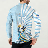Personalized Uruguay Soccer Button Sweatshirt Cultural Dance Drums Sun Emblem Dynamic Flag
