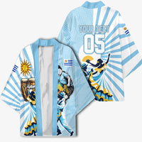Personalized Uruguay Soccer Kimono Cultural Dance Drums Sun Emblem Dynamic Flag