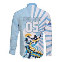 Personalized Uruguay Soccer Long Sleeve Button Shirt Cultural Dance Drums Sun Emblem Dynamic Flag