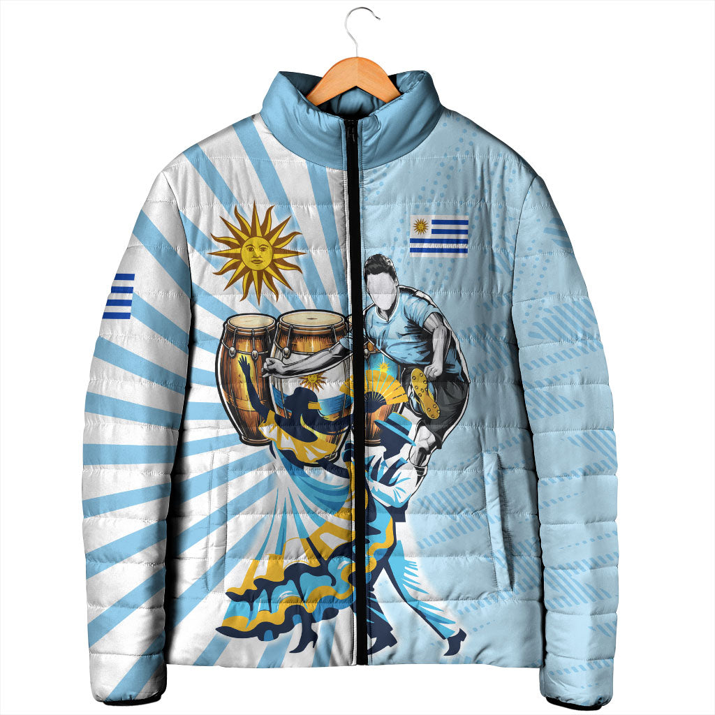 Personalized Uruguay Soccer Padded Jacket Cultural Dance Drums Sun Emblem Dynamic Flag