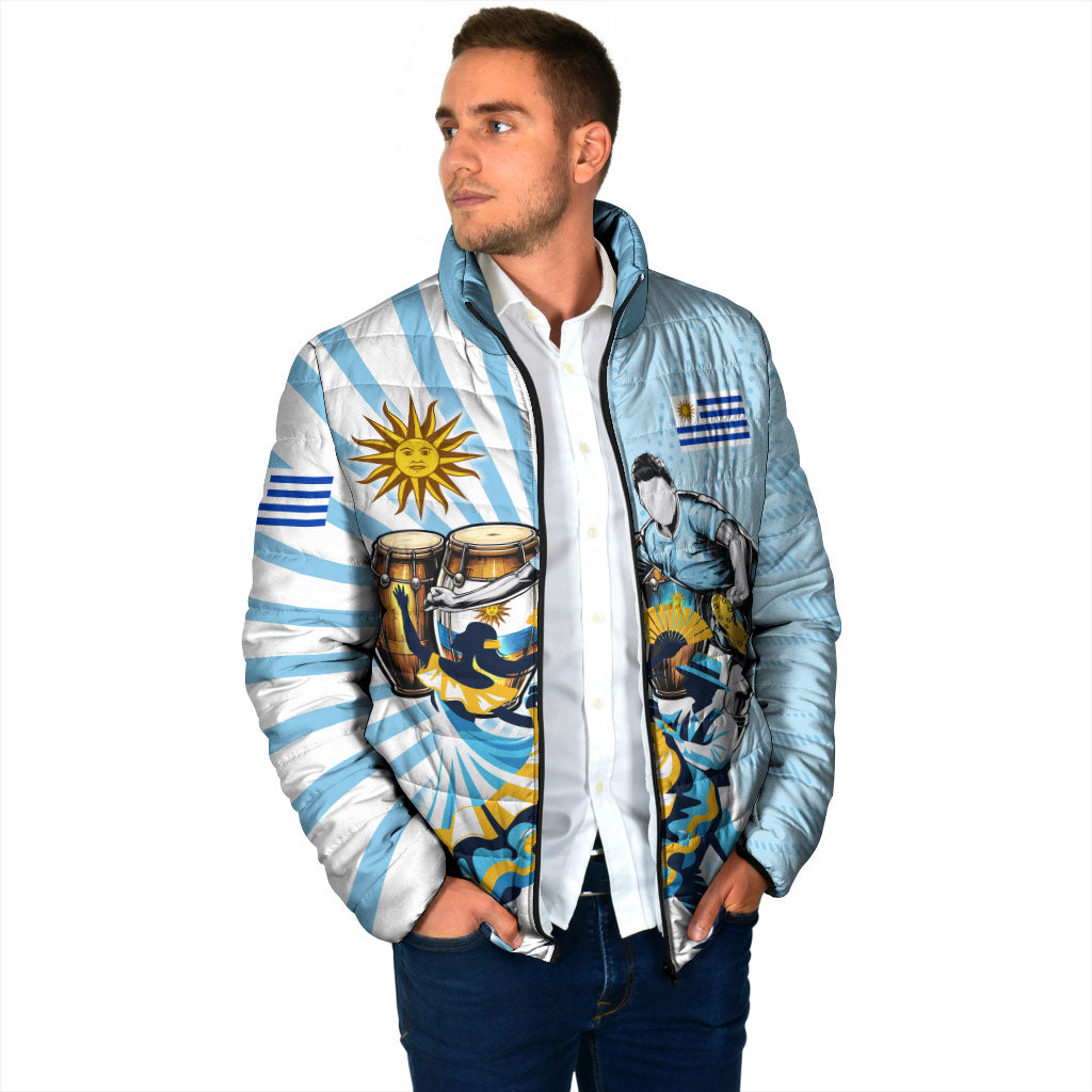 Personalized Uruguay Soccer Padded Jacket Cultural Dance Drums Sun Emblem Dynamic Flag