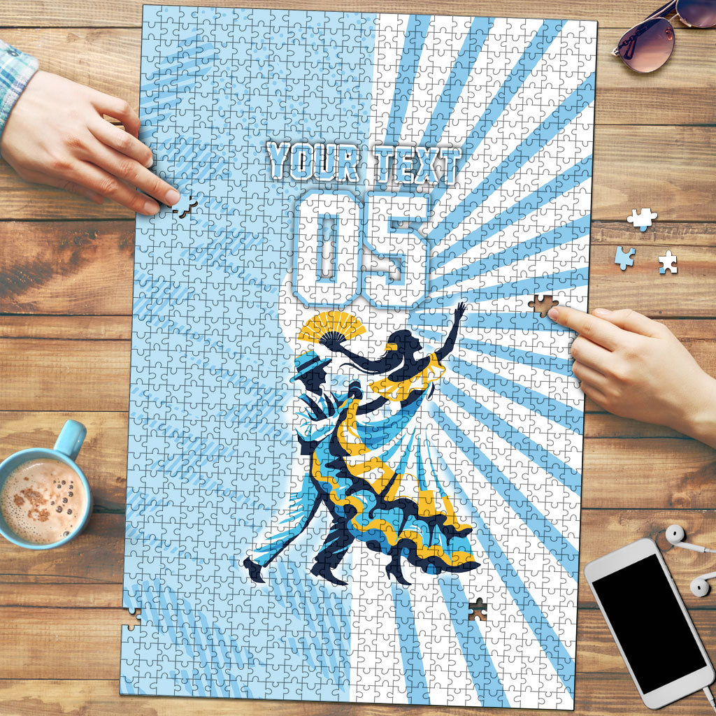 Personalized Uruguay Soccer Puzzle Cultural Dance Drums Sun Emblem Dynamic Flag