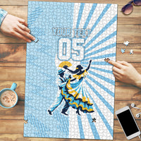 Personalized Uruguay Soccer Puzzle Cultural Dance Drums Sun Emblem Dynamic Flag