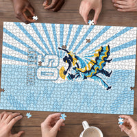 Personalized Uruguay Soccer Puzzle Cultural Dance Drums Sun Emblem Dynamic Flag