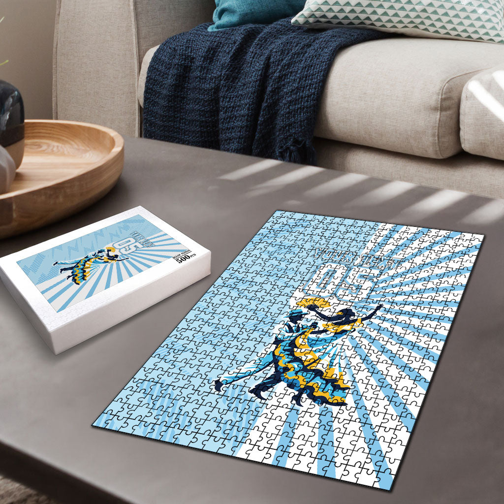 Personalized Uruguay Soccer Puzzle Cultural Dance Drums Sun Emblem Dynamic Flag