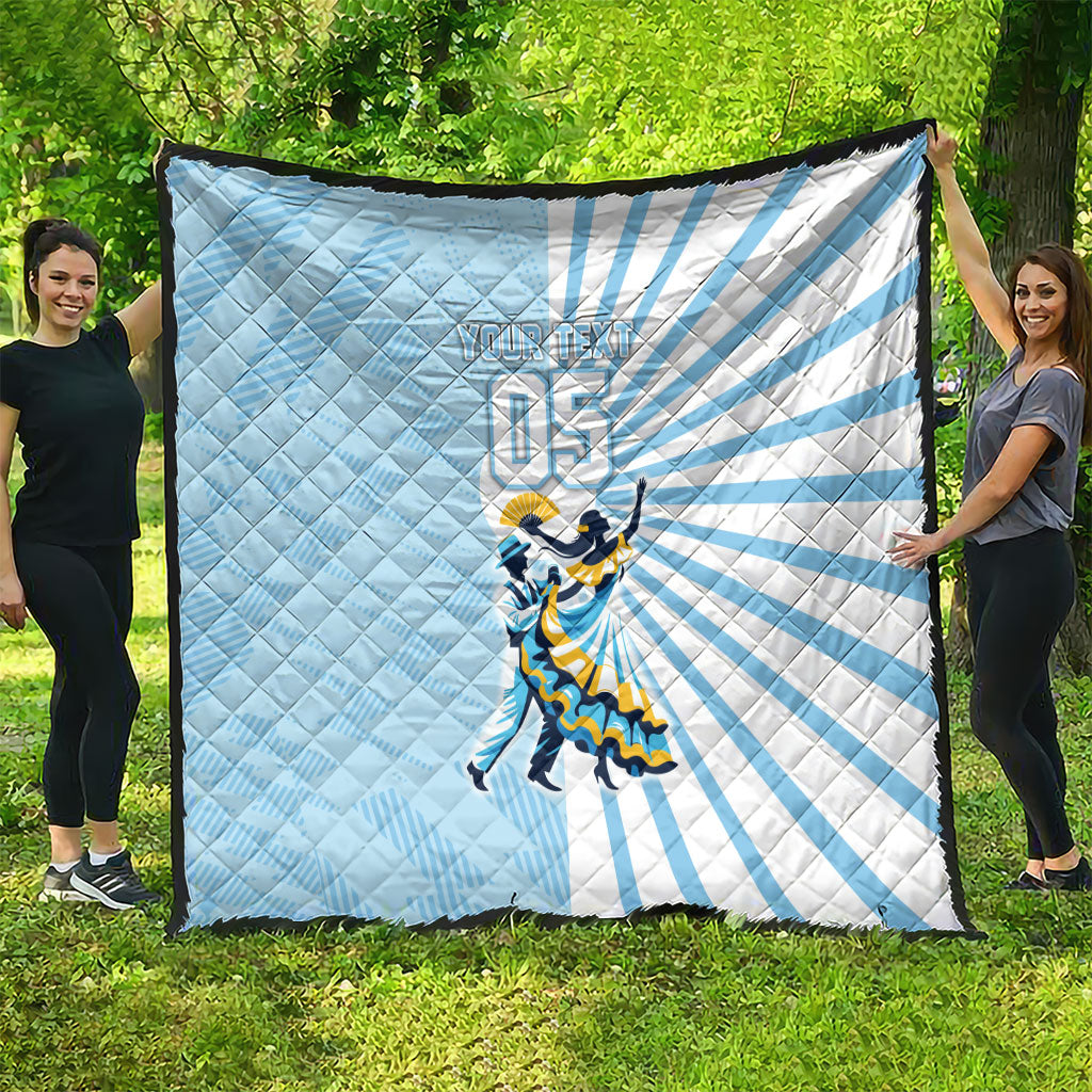 Personalized Uruguay Soccer Quilt Cultural Dance Drums Sun Emblem Dynamic Flag