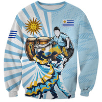 Personalized Uruguay Soccer Sweatshirt Cultural Dance Drums Sun Emblem Dynamic Flag
