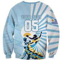 Personalized Uruguay Soccer Sweatshirt Cultural Dance Drums Sun Emblem Dynamic Flag