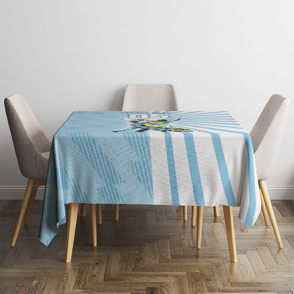 Personalized Uruguay Soccer Tablecloth Cultural Dance Drums Sun Emblem Dynamic Flag