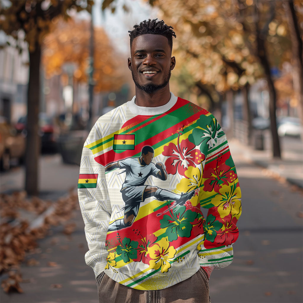 Personalized Ghana Football Sweatshirt Soccer Player Kick - Floral Hibiscus