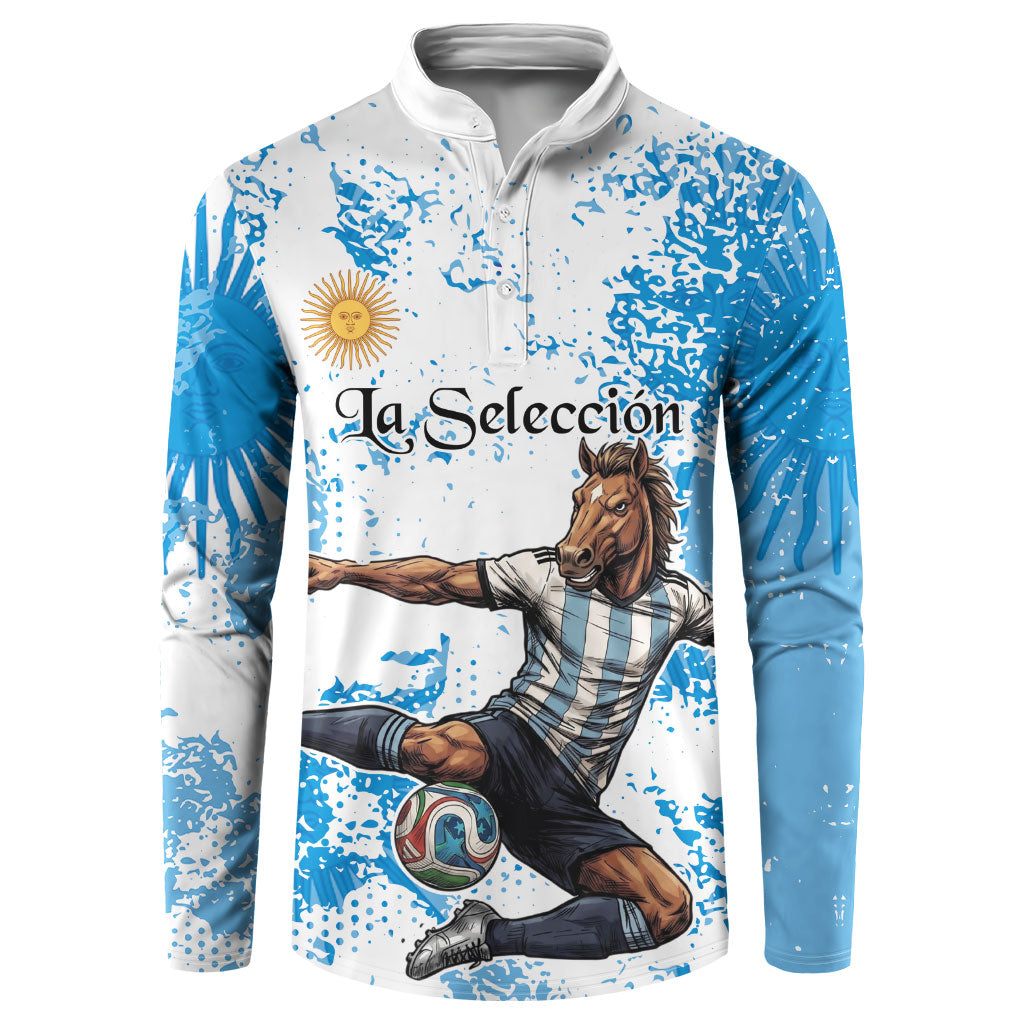 Personalized La Seleccion Argentina Soccer Button Sweatshirt Football Sun Of May Athletic Horse Mascot - Distressed Grunge Art