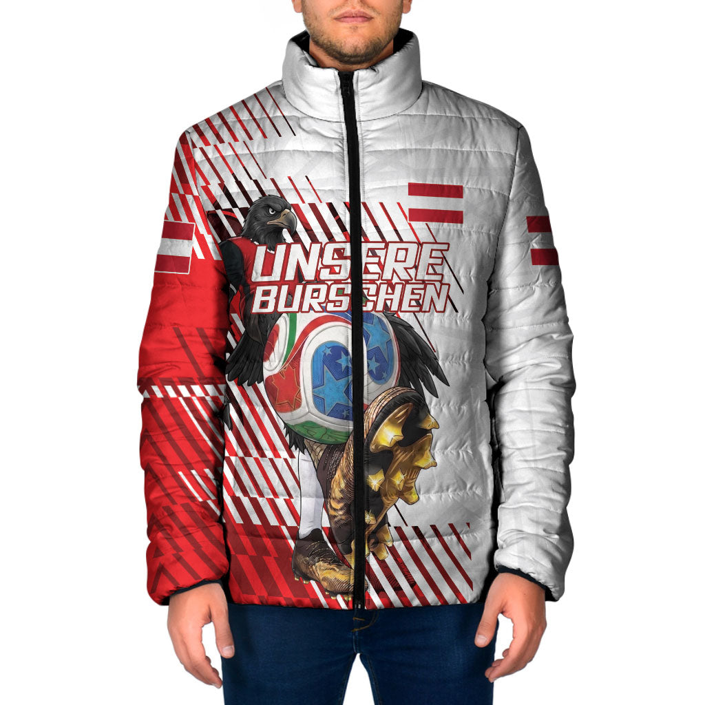 Personalized Austria Football Padded Jacket Unsere Burschen Striped Graphic With Action Player