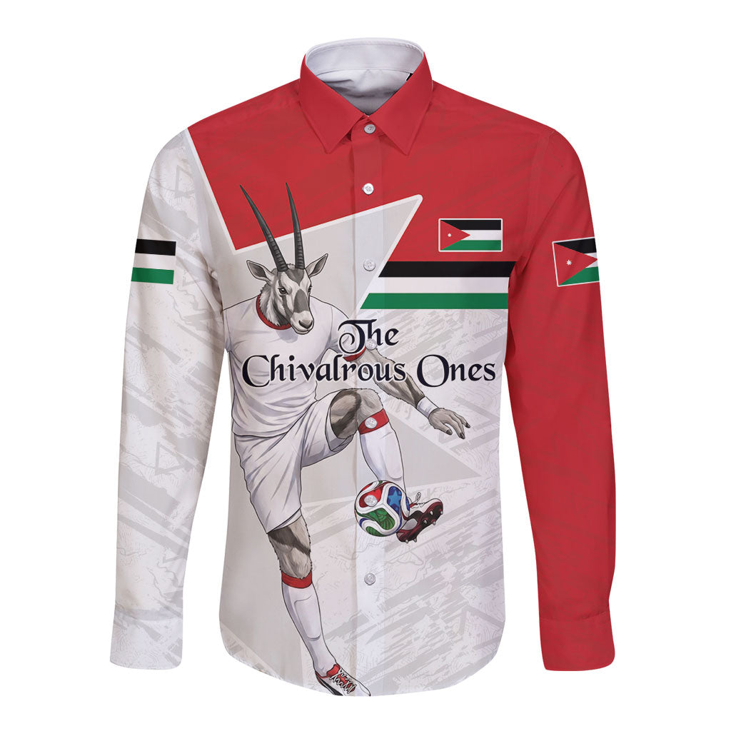 Personalized Jordan Football Long Sleeve Button Shirt The Chivalrous Ones Soccer Player - Jordanian Flag Heritage