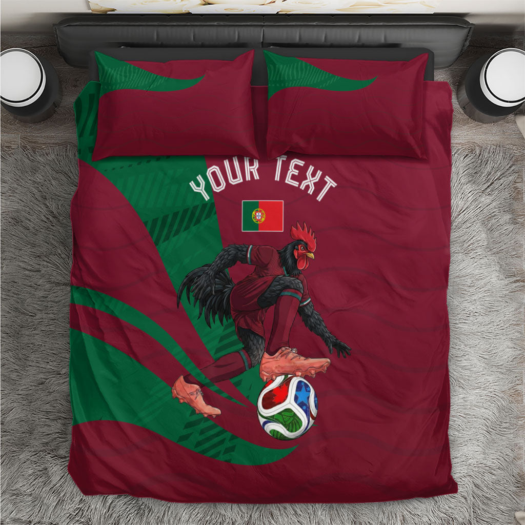 Personalized Portugal Football Selecao Das Quinas Bedding Set Iconic Soccer Player Illustration With Portugal Flag