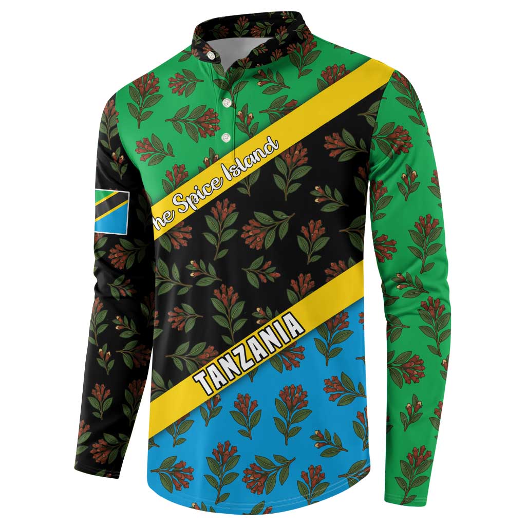 Multicolor button-front sweatshirt with leaf print, yellow diagonal stripe, blue lower panel