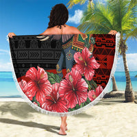 Equatorial Guinea Elephant Beach Blanket with Hibiscus Flowers and Tribal Patterns