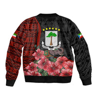 Equatorial Guinea Elephant Bomber Jacket with Hibiscus Flowers and Tribal Patterns