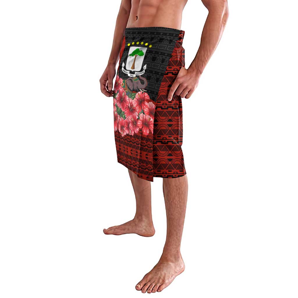 Equatorial Guinea Elephant Lavalava with Hibiscus Flowers and Tribal Patterns