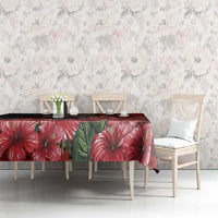 Equatorial Guinea Elephant Tablecloth with Hibiscus Flowers and Tribal Patterns