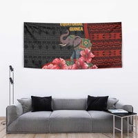 Equatorial Guinea Elephant Tapestry with Hibiscus Flowers and Tribal Patterns