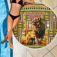 Equatorial Guinea Beach Blanket with Lion Print and Traditional African Kente Patterns