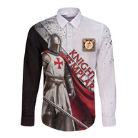 Knights Templar Long Sleeve Button Shirt Crusader Warrior Full Armor Red Cross