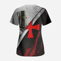 Knights Templar Scrub Top Crusader Warrior Full Armor Red Cross