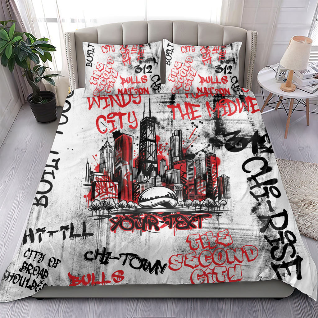Personalized Chicago City Skyline Bedding Set Urban Graffiti - Cloud Gate - Windy City Typography