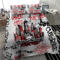 Personalized Chicago City Skyline Bedding Set Urban Graffiti - Cloud Gate - Windy City Typography