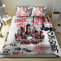 Personalized Chicago City Skyline Bedding Set Urban Graffiti - Cloud Gate - Windy City Typography