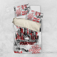 Personalized Chicago City Skyline Bedding Set Urban Graffiti - Cloud Gate - Windy City Typography