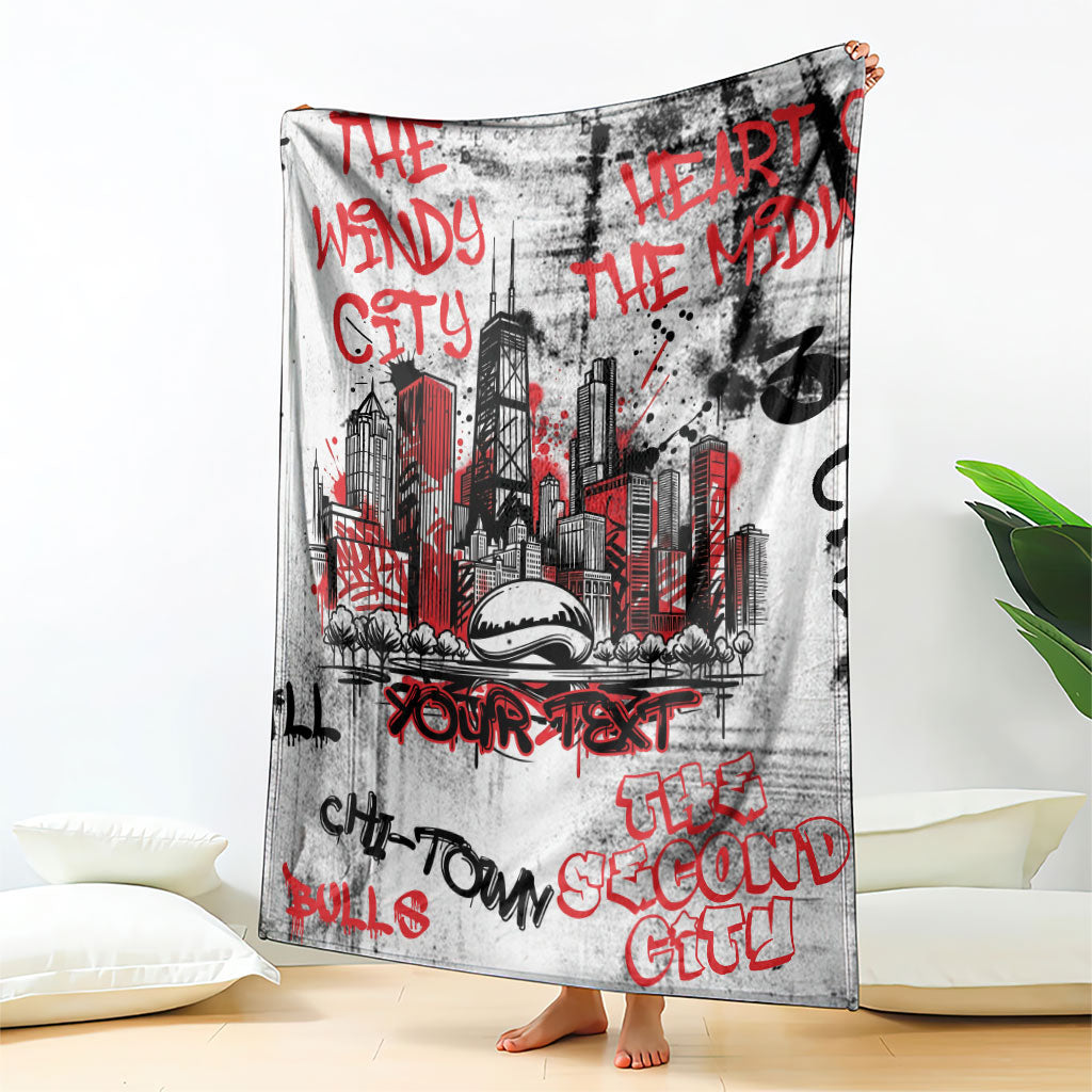 Personalized Chicago City Skyline Blanket Urban Graffiti - Cloud Gate - Windy City Typography