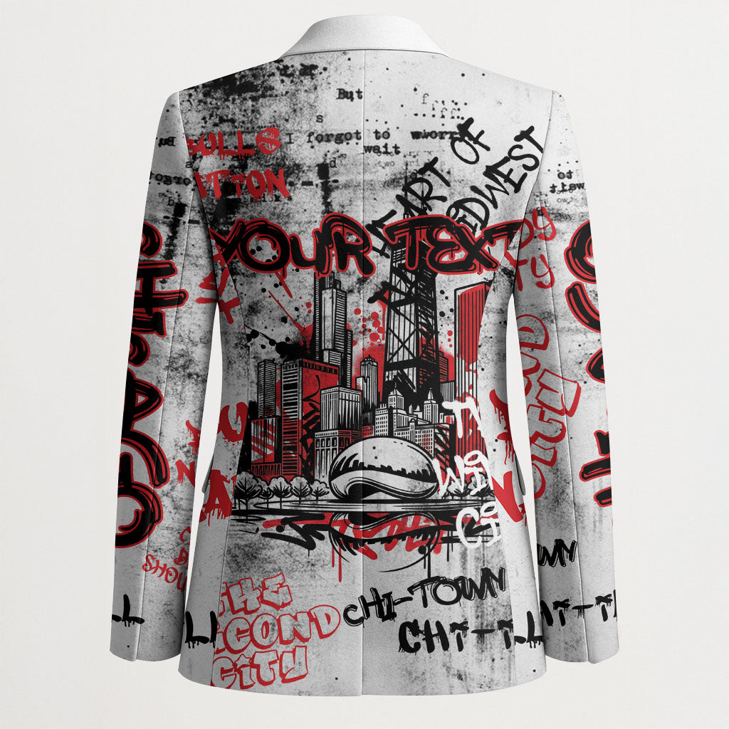 Personalized Chicago City Skyline Blazer Urban Graffiti - Cloud Gate - Windy City Typography