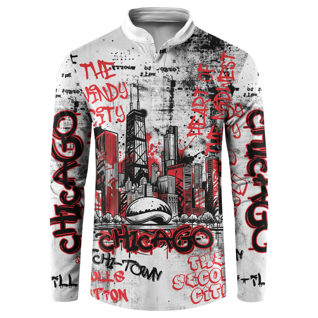 Personalized Chicago City Skyline Button Sweatshirt Urban Graffiti - Cloud Gate - Windy City Typography