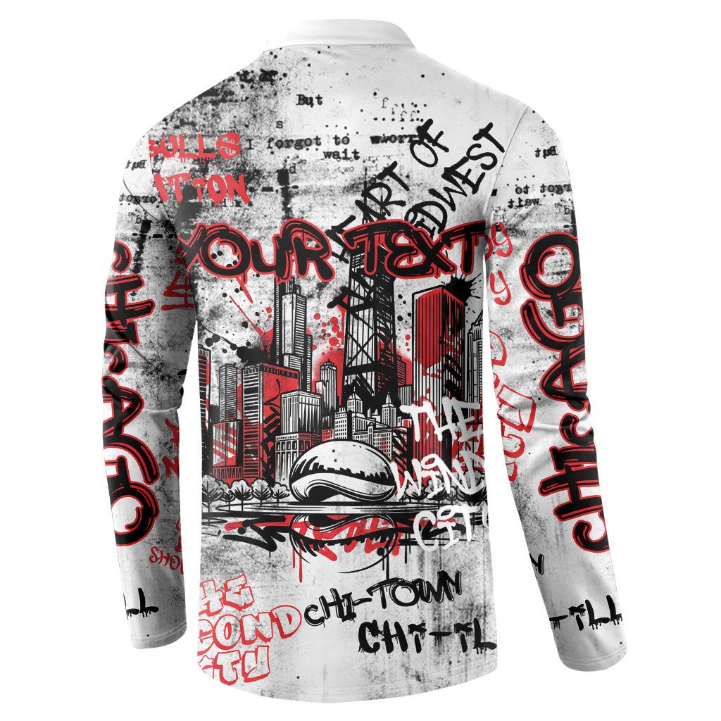 Personalized Chicago City Skyline Button Sweatshirt Urban Graffiti - Cloud Gate - Windy City Typography