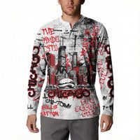 Personalized Chicago City Skyline Button Sweatshirt Urban Graffiti - Cloud Gate - Windy City Typography