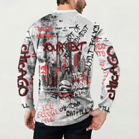 Personalized Chicago City Skyline Button Sweatshirt Urban Graffiti - Cloud Gate - Windy City Typography